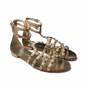 Grey Mer ♔ Luxe Embellished Metallic Gladiator Sandals ♔ Latte Leather ♔ 36 6M ♔